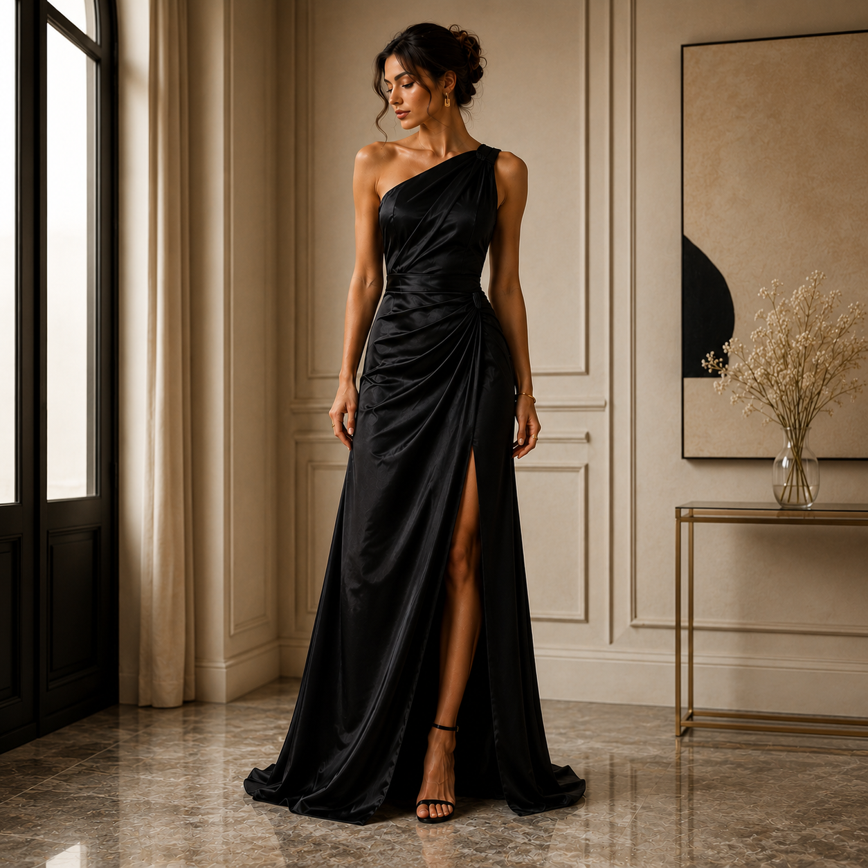 Monaco Noir Satin Gown